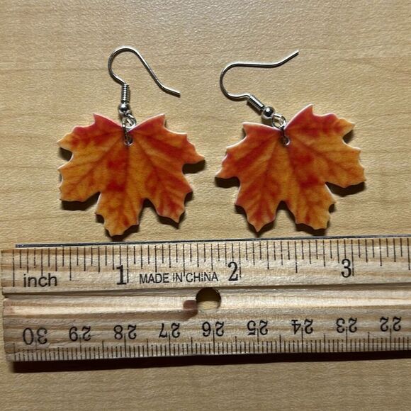 Autumn Maple Leaf Earrings - Picture 3 of 5